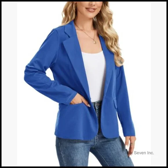 Long Sleeve Lapel Button Jersey Knit Blazer with Pockets